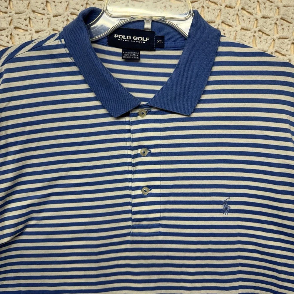 Polo Golf Ralph Lauren Shirt Men's XL Blue White Striped 100% Cotton Polo Shirt